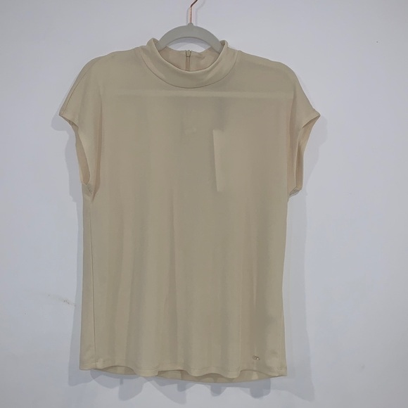 CALVIN Klein Tan Chai Mockneck Short-Sleeve Top size Medium - Picture 3 of 14